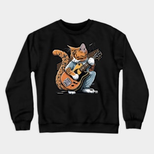 Cat Playing Guitar Vintage Crewneck Sweatshirt